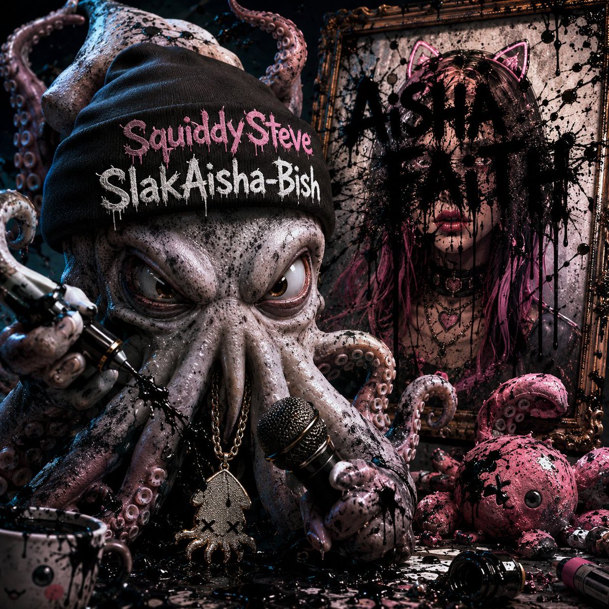 SquiddySteve's tweet photo. Yo @itsAishaFaith... Squid Daddy calling you ☎️

You call that fashion, bish
it's clearance rack couture

While you fake flex for simps, I’m ink-dripping through my marble villa like a Tentacle Don 🦑

SlakAisha-Bish only on @AethrMusik 
https://t.co/sKbKXAYMuR https://t.co/oL4ViFHQuC