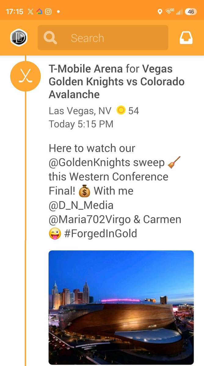 DiamondLouX's tweet photo. Here to watch our @GoldenKnights sweep 🧹 this Western Conference Final! 💰 With me @D_N_Media @Maria702Virgo &amp; Carmen 😜 #ForgedInGold https://t.co/8Hp13YRoxo