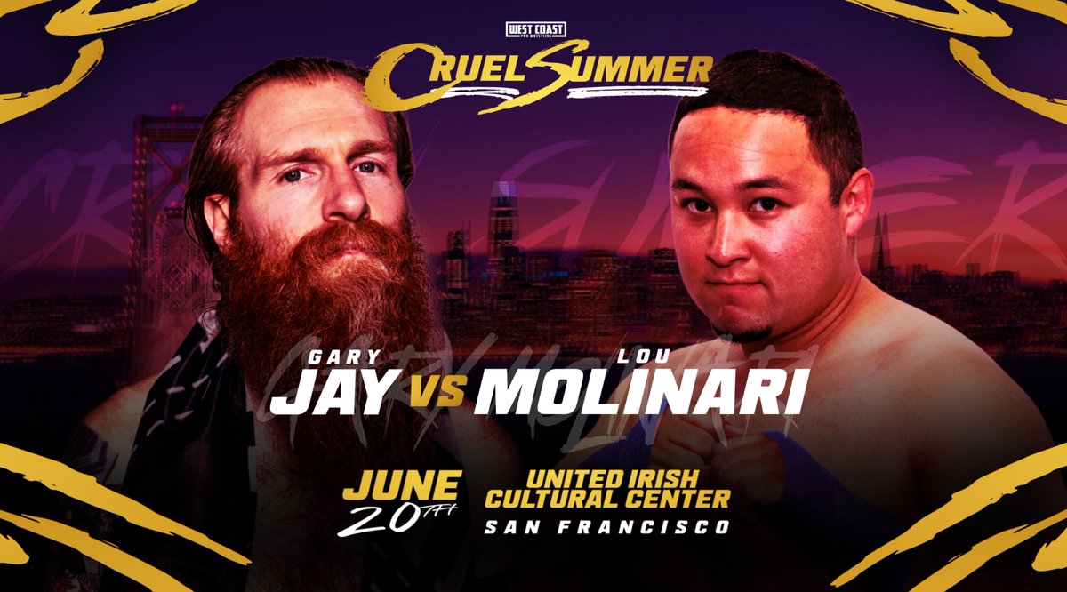 WCProOfficial's tweet photo. CRUEL SUMMER UPDATE!

Gary Jay vs Lou Molinari!

Massaro vs Priest 
Kozone vs Garcia
Zo VS Bosby
Miko vs Zakher

THE MUST SEE SUMMER EVENT IN THE BAY AREA!

Front Row SOLD OUT
June 20th - San Francisco
Tix: https://t.co/NmeAy9BFcY https://t.co/u6izbwj8dZ