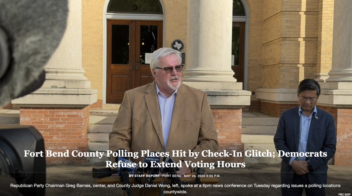 CoveringFtBend's tweet photo. Fort Bend County Polling Places Hit by Check-In Glitch; Democrats Refuse to Extend Voting Hours. Our story is posted here: https://t.co/rpsJfgS1h3 https://t.co/Sx5l15mBfD