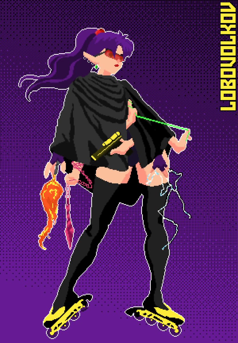 LoboVolkov's tweet photo. My second Arane, a modern ninja with implanted elemental weapons to counter spirits—another Shadowrun character.
#pixeart #shadowrun #cyberpunk #elfgirl #rollerskate #OC #multiarm #ninja https://t.co/NP81fbPO3G