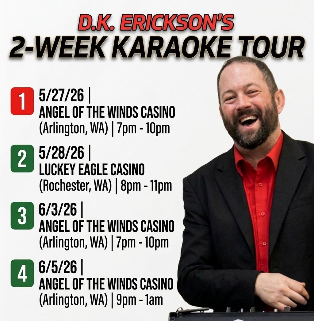prodjs's tweet photo. 🎤 2 weeks. 4 karaoke nights. 🔥

More chances to sing. More chances to hang out. More chances to grab the mic.

Dates, times &amp; locations 👇

Where am I seeing you?

#dkerickson #prodjseattle https://t.co/w0HWbIQYhB