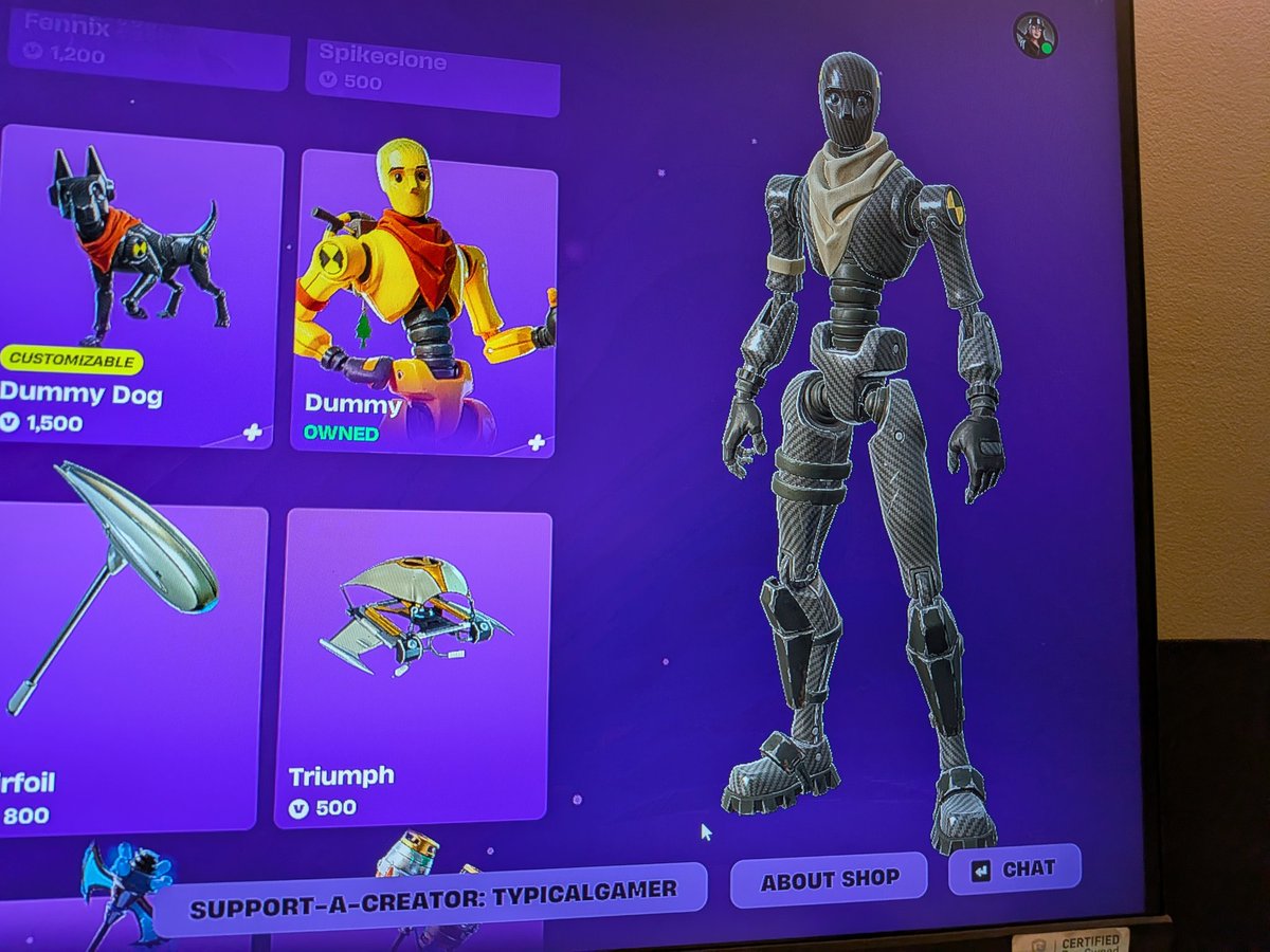 GriffenSandife1's tweet photo. Just got the dummy skin using code TypicalGamer @TypicalGamer https://t.co/EzIYyqSyop