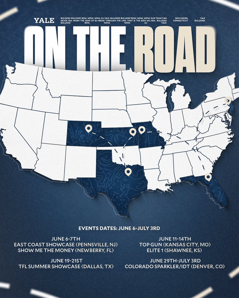 YaleSoftball's tweet photo. ON THE ROAD🐶📍🗺️
​
​We’re hitting the road in June looking for future BULLDOGS!
​
​#ThisIsYale | #SummerRecruiting https://t.co/0olMdb3MqA