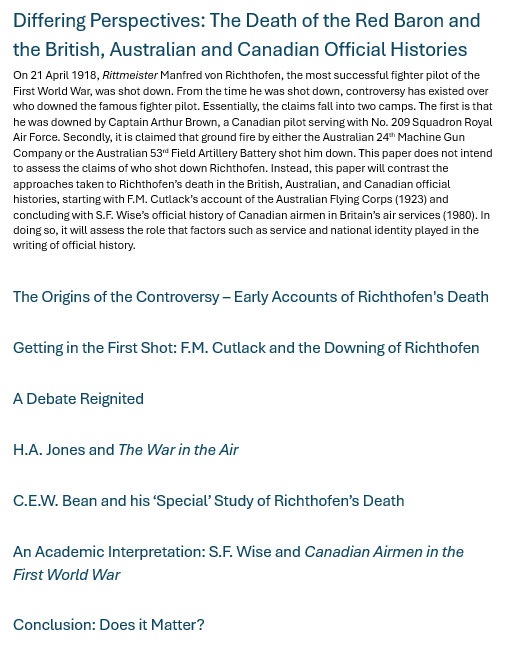 AirPowerHistory's tweet photo. Started outlining this conference paper (and probable article) today on the death of the Red Baron... #WW1 #officialhistory #airpowerhistory https://t.co/3IGZd5lALW