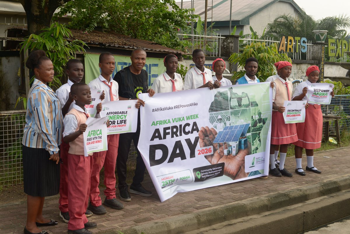 questforgdf's tweet photo. Celebrating Africa Day in the Week of Afrika Vuka:
Africa's future must be powered by clean, affordable, and people-centred energy. 
#AffordableEnergyIsAHumanRight #AfrikaVuka #REPowerAfrika #AfricaDay2026
@AfrikaVukaNet @350Africa @stopEACOP @Polluters_Out https://t.co/jnLy253wFA