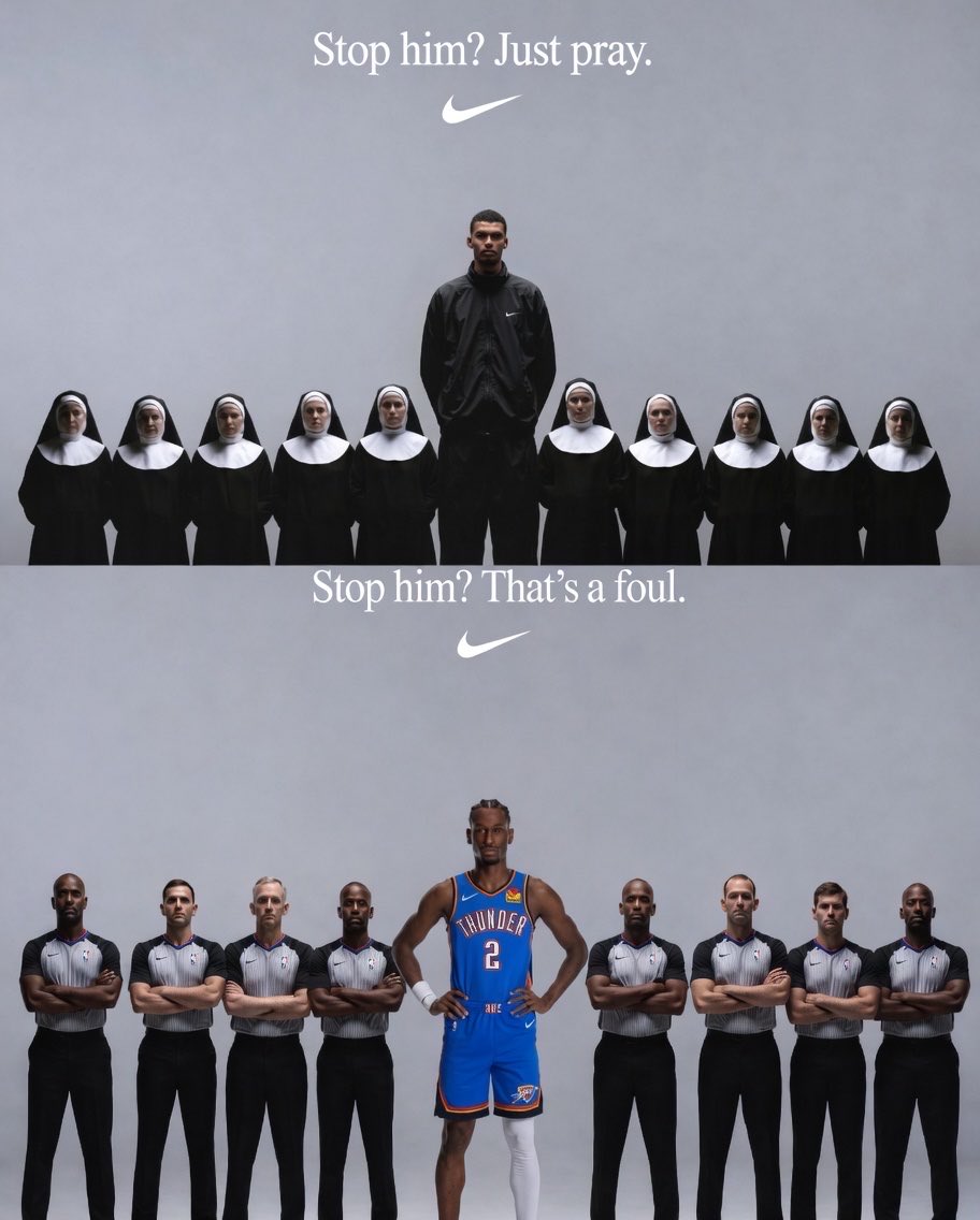 NBAMemes's tweet photo. The difference between Shai and Wemby’s Nike campaign 👀 https://t.co/SqrrUVo7F5