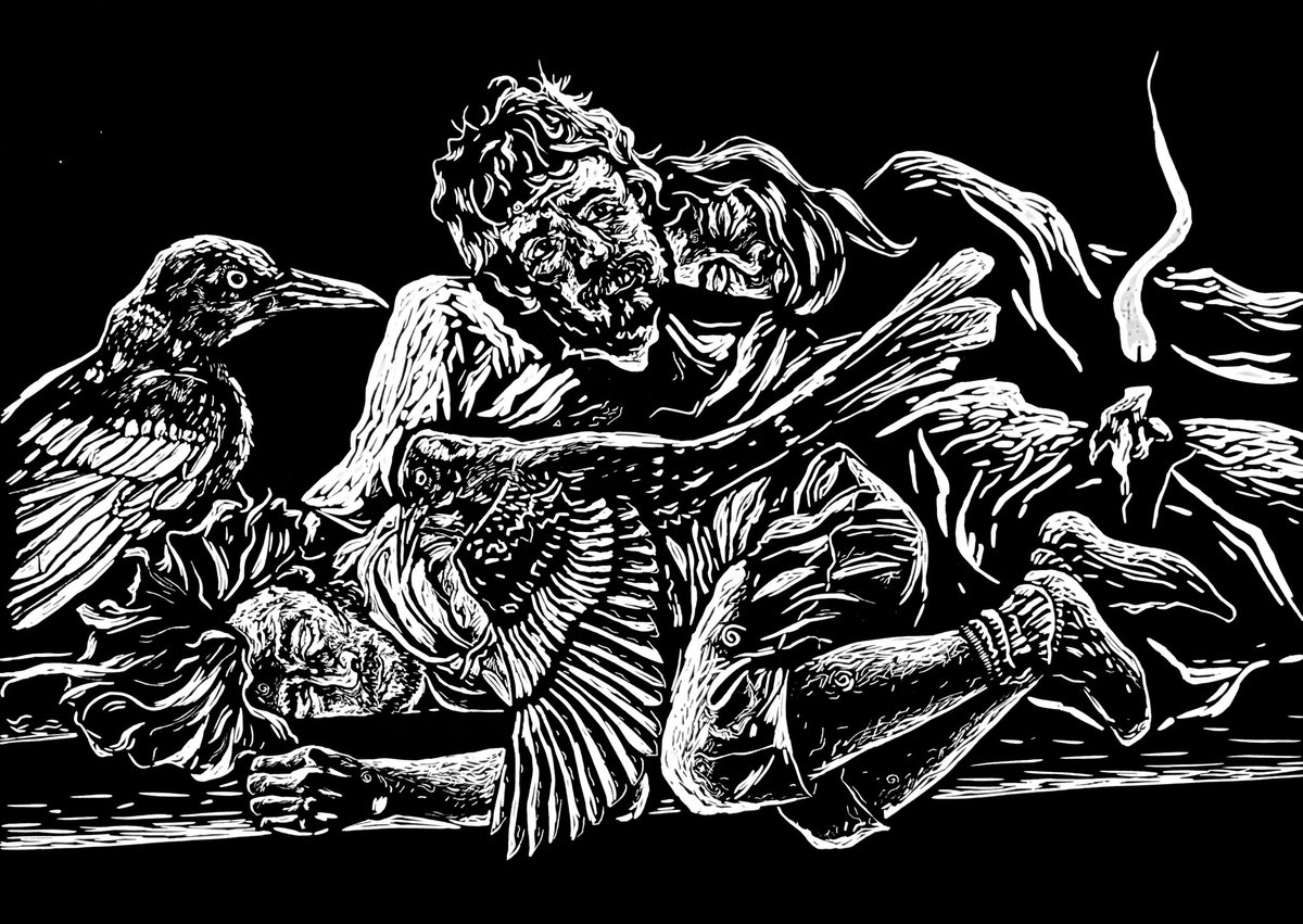 luisquevedop's tweet photo. Este grabado habla sobre la vida en la calle, sobre la protección, de la familia que no es de sangre. 

Grabado en linóleo 
-Título: “La calle, mi vida”
(EN VENTA)
-Medidas: 60 x 42.1 cm
Impresión en papel fabriano 130 g
-Piezas en total: 10
#grabado #arte #linoleo https://t.co/sukOQw8siA