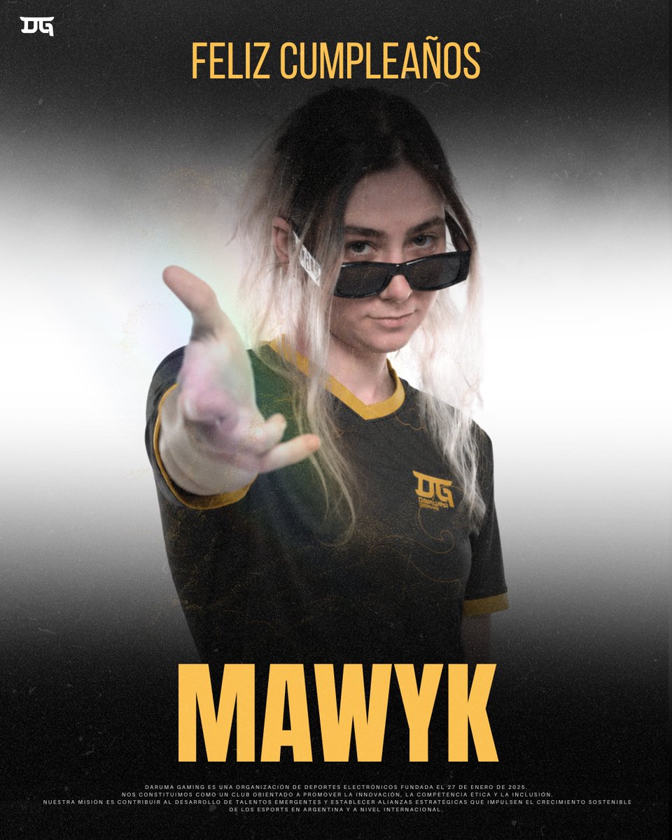 GamingDaruma's tweet photo. Hoy no termina el día sin antes cantarle el feliz cumpleaños a MAWYK 🎉

De parte de toda la familia de Daruma Gaming, te deseamos un cumpleaños increíble y un año lleno de éxitos, risas y grandes momentos dentro y fuera del juego 🖤💛 https://t.co/0edcnzf1T6