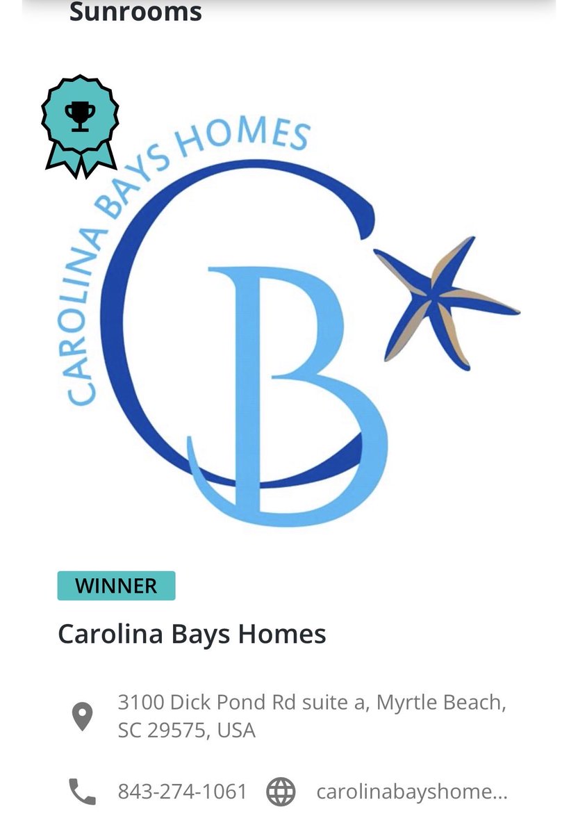 BaysEstate's tweet photo. So thrilled to win two categories (Sunrooms and Real Estate) for @wmbfnews Best of the Grand Strand! Thank you to all that voted for us! ❤️ https://t.co/XnsbyQp30H