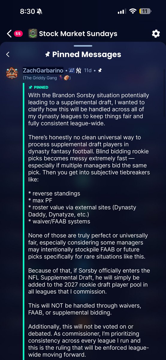 ZachGarbarino's tweet photo. @DynastyZoltanFF Yup! I made that decision about 2 weeks ago in every league i run. was a very easy one to make, no need for a vote or debate. https://t.co/Mb6idA75eq