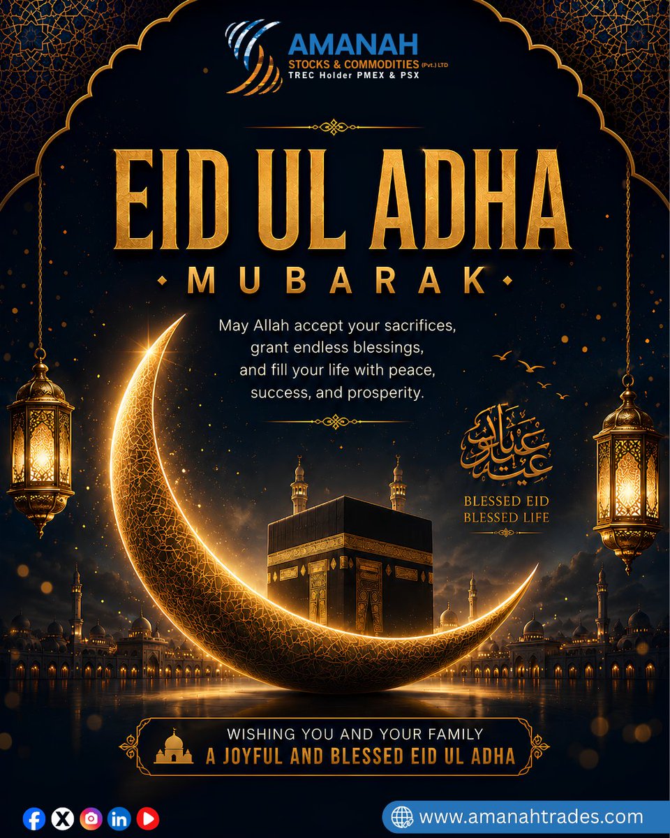 AmanahSandC's tweet photo. 🌙 Eid Ul Adha Mubarak!

May this blessed occasion bring peace, prosperity, and countless blessings to you and your loved ones. May Allah accept your sacrifices and reward you with happiness, success, and endless barakah.

✨ Wishing you and your family a joyful and blessed Eid. https://t.co/0WvFl6Rnug