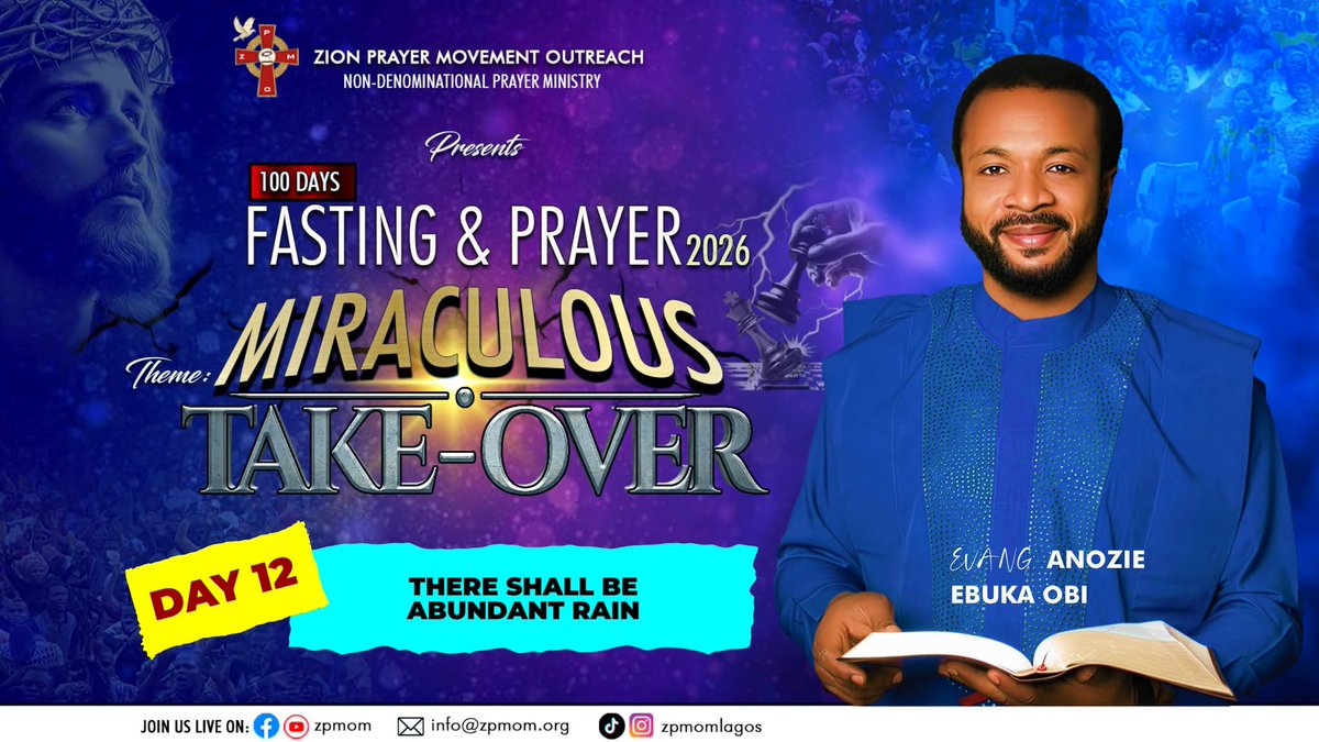 zpmomlagos's tweet photo. DAY 12: WEDNESDAY 27TH MAY, 2026
THERE SHALL BE ABUNDANT RAIN

Joel 2:23, 1 Kings 18:41-46, Deuteronomy 28:12-13, Psalm 68:9

A period of abundant rain is normally attributable to a period of abundance, success, open doors, fruitfulness and breakthrough. https://t.co/wqvk7tHKYu