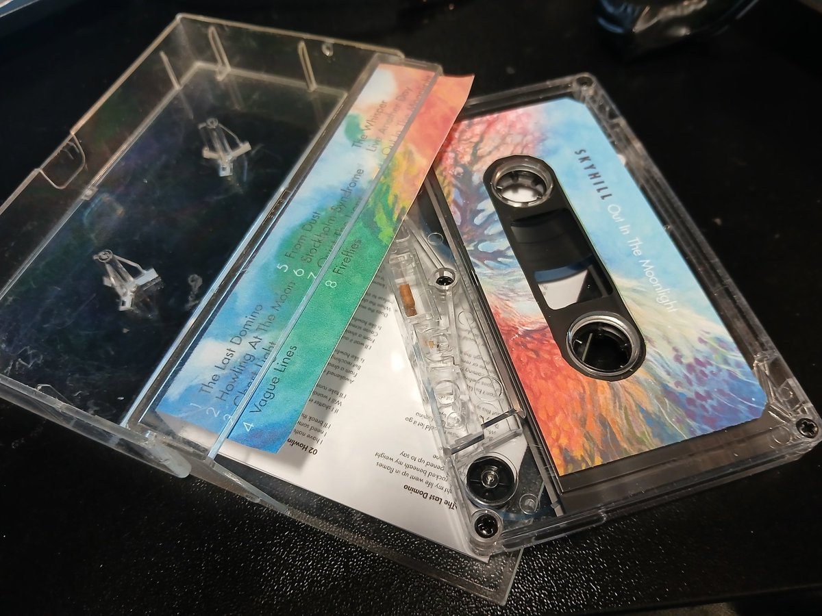 polarisvoid's tweet photo. I bought #Skyhill 's last album signed on vinyl a few years ago when it came out, it's one of my favorite albums of all time. I've been doing a lot of stuff with cassettes recently so I put #OutInTheMoonlight on an old tape and spent hours making the perfect j-card and cover: https://t.co/CRpcpF4AOC