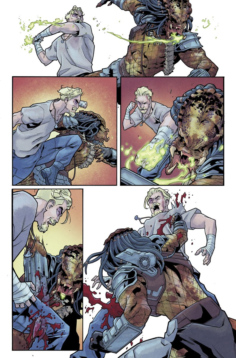 AndrewCramer78's tweet photo. Predator Bloodshed issue 4 is out now! These are a few of the pages I got to colour in this issue.  Big fan of Predator so this was a blast to work on. Lineart by @ruairicoleman    #Marvel  #Predator #comiccolorist #coloristforhire https://t.co/pDE0A5K4fr
