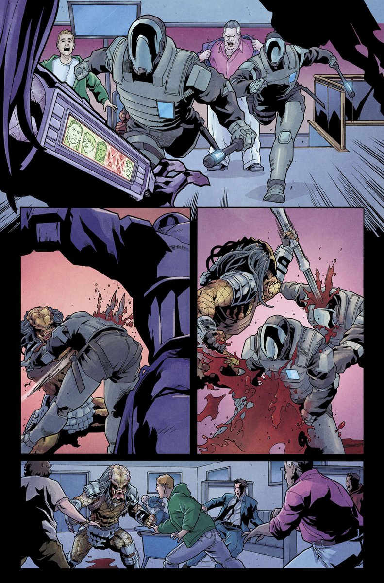AndrewCramer78's tweet photo. Predator Bloodshed issue 4 is out now! These are a few of the pages I got to colour in this issue.  Big fan of Predator so this was a blast to work on. Lineart by @ruairicoleman    #Marvel  #Predator #comiccolorist #coloristforhire https://t.co/pDE0A5K4fr