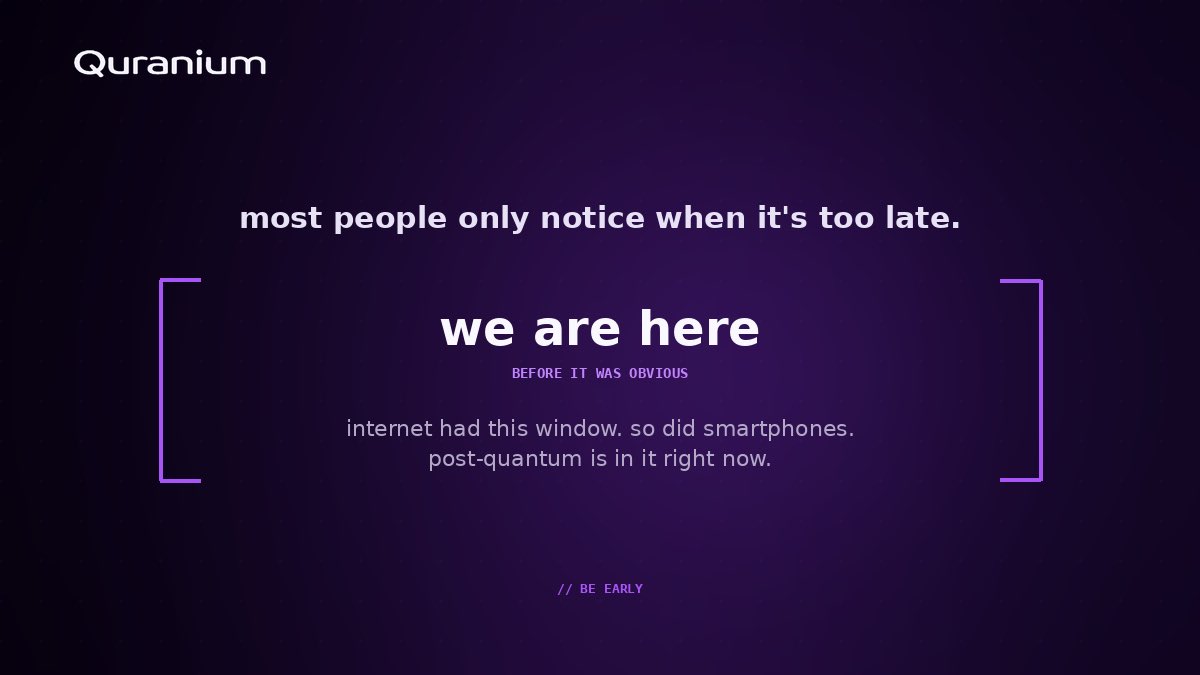 quranium_org's tweet photo. Every transformative technology had a “before it was obvious” window.
The internet had one. Smartphones had one. Crypto had one.
Post-quantum is in that window right now.
Most people will only notice when it’s too late to be early. https://t.co/Fn2WM2IRSu