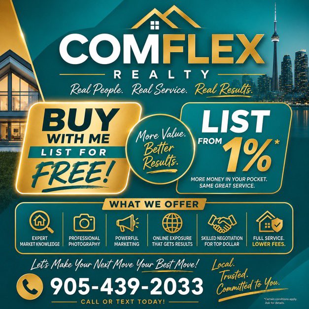 SOLDBYBRYANT's tweet photo. Thinking of selling in Toronto? Get BIG results with a SMALL commission at ComFlex Realty. Professional photos, 3D tours &amp; expert marketing—without the hefty fees. Smart selling starts here. 

https://t.co/fCSURsB9U3

#TorontoRealEstate #SellSmart #ComFlex #Markham #Collingwood https://t.co/wF4NmYbsin