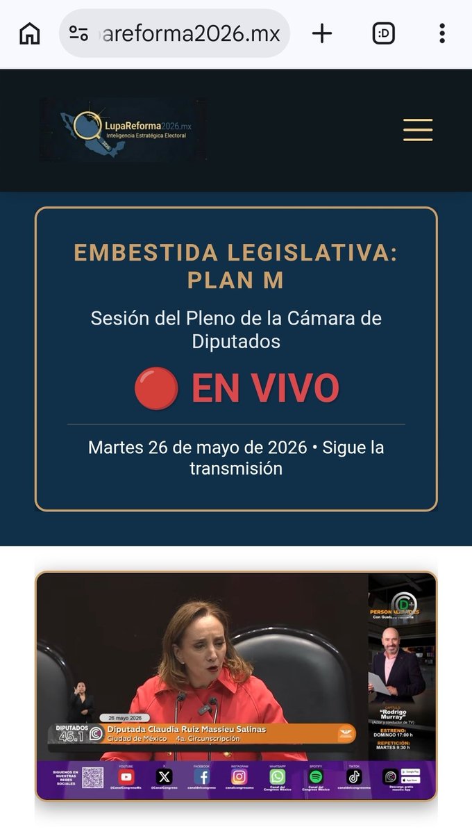 moni_calles's tweet photo. 🔴 ¡Ya comenzó el albazo! En la Cámara de Diputados arranca la discusión en fast track del #PlanM.
🚨Sigue la transmisión EN VIVO y descarga los análisis técnicos sobre los riesgos de lo que realmente están votando: 👇
https://t.co/2pxyfTAVF2 🙋🏻♀️
#ReformaElectoral #PlanM https://t.co/F2JtZiTsud