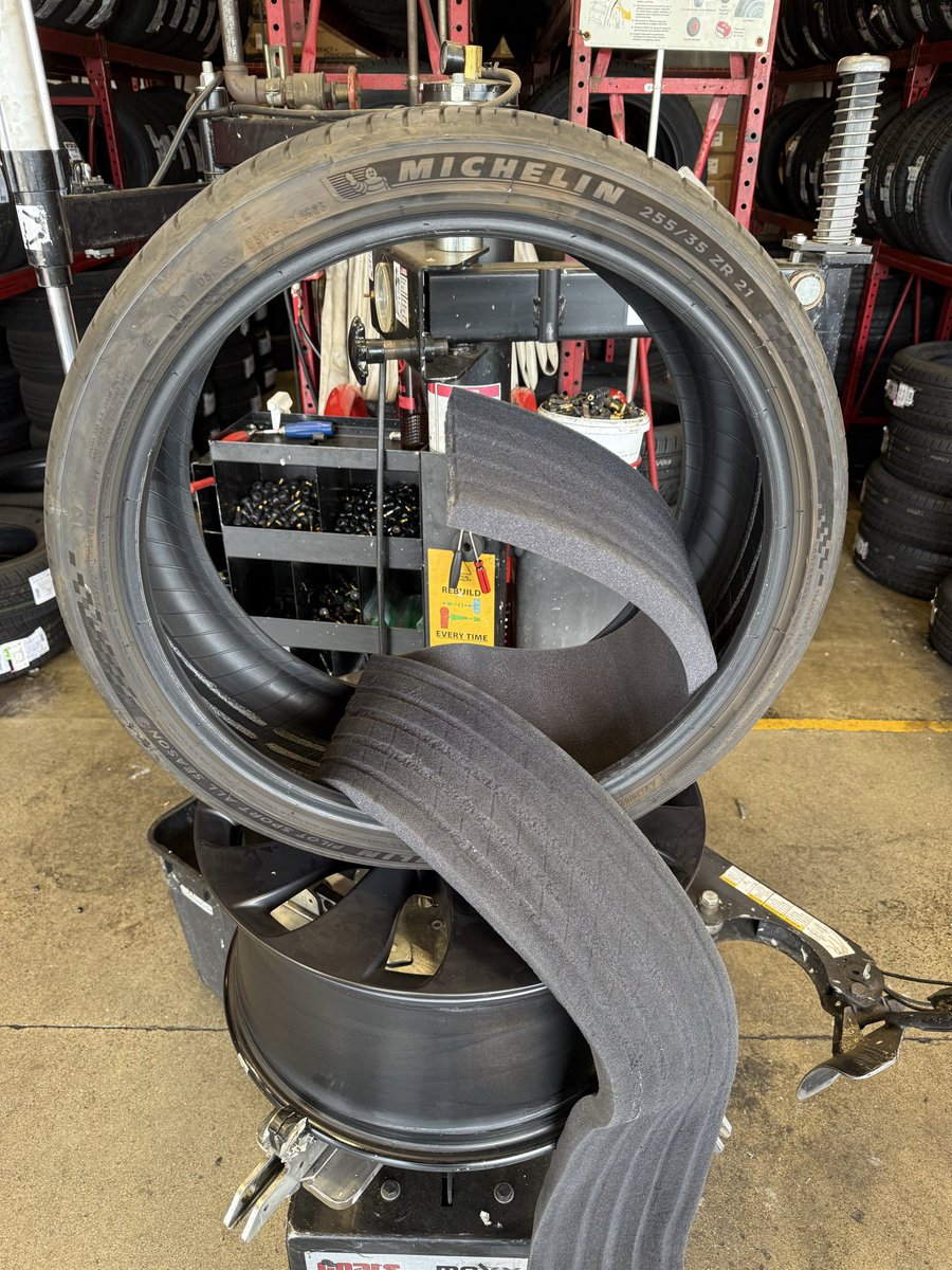 chefakt's tweet photo. @Michelin thanks for the steering wheel wobbles on the free way. Foam completely unstuck and clumped inside the tire on the highway. https://t.co/qjph8oSC7l