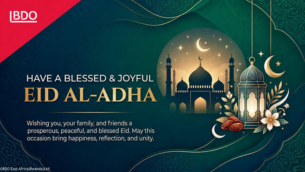 bdorwanda's tweet photo. Eid Mubarak from BDO Rwanda. Wishing you and your loved ones a joyful, peaceful, and blessed Eid Al-Adha filled with happiness, reflection, and unity.🌙✨ 

#EidAlAdha #EidMubarak https://t.co/8KX1DNgTcw