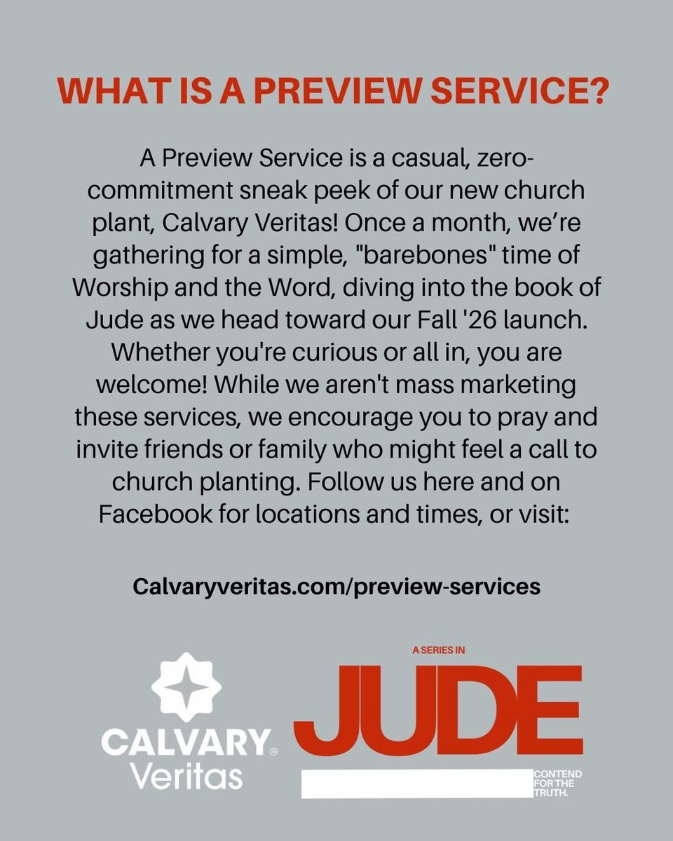 MarkHallock's tweet photo. Pumped about our newest church plant, Calvary Veritas. Mark your calendar for our upcoming preview services! 

As we approach these services, we challenge you to ask the Lord, “Who would You put on my heart to invite?” https://t.co/7AfXbcyL1a