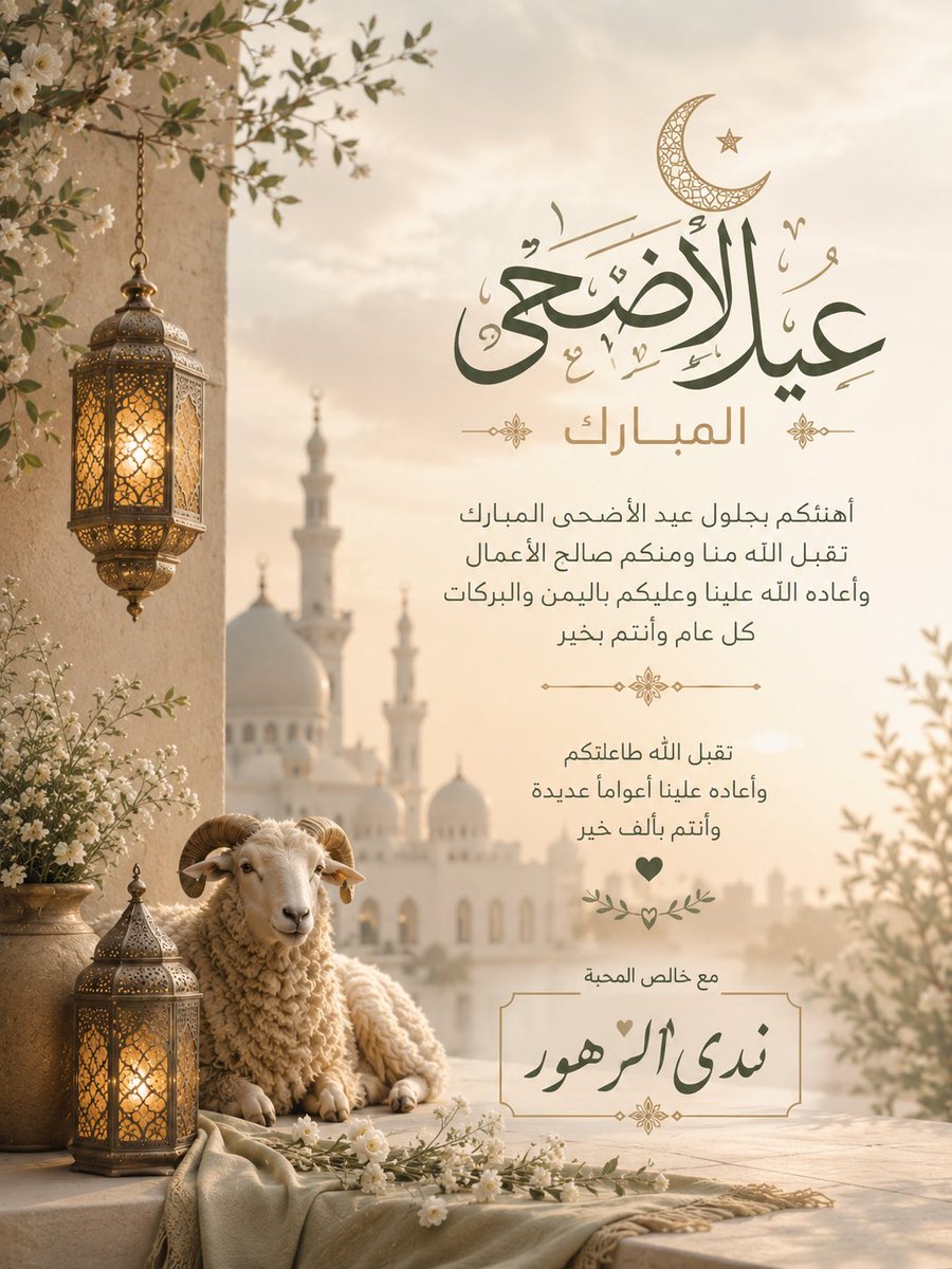 NadaIjij's tweet photo. #عيد_مبارك

عيدٌ سعيدٌ وأيامٌ مباركةٌ
وموعدٌ يغمرُ الأرواحَ بالفرحِ
تقبّل اللهُ منكم كلَّ صالحةٍ
وخصّكم بعظيمِ الأجرِ والمِنَحِ https://t.co/vYEOLqVGVs