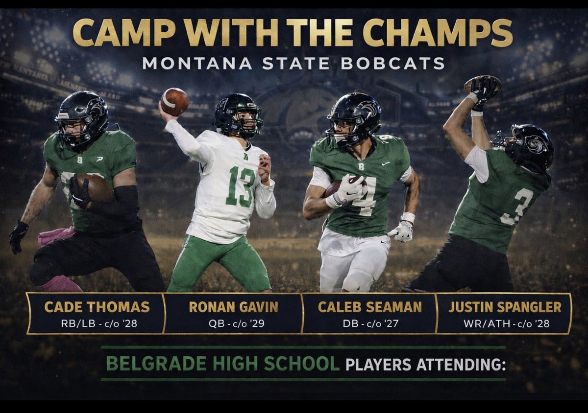 CoachZGavin's tweet photo. The Boys Are Ready 💪 It’s Camp Week, Time to Compete and Get Better #campwiththechamps @MSUBobcats_FB @coach_jayOh23  @coach_sterbick 
@BelgradeFB 

@Cade55708861547 
@Ronan_Gavin13 
@Cseamanfb 
@JustinSpan62861 https://t.co/XdNfTs7uyE