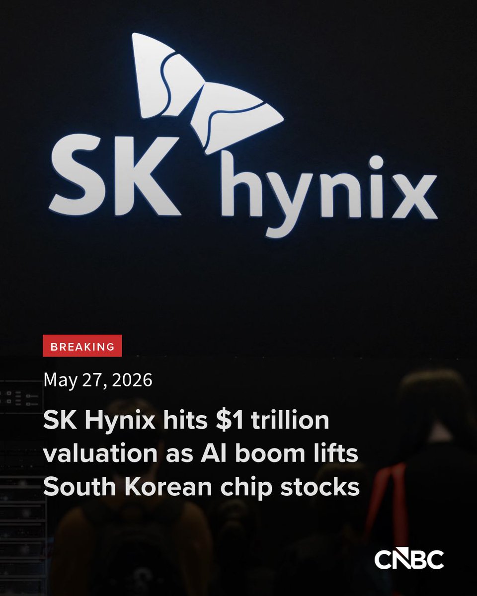 CNBCi's tweet photo. > $1,000,000,000,000.

That's the market value of South Korean chipmaker SK Hynix after its shares jumped more than 11% on Wednesday. The rally comes as investors continued to pile into artificial intelligence-linked semiconductor stocks. 

https://t.co/wP6LiEY20p https://t.co/unZx2jqyKS