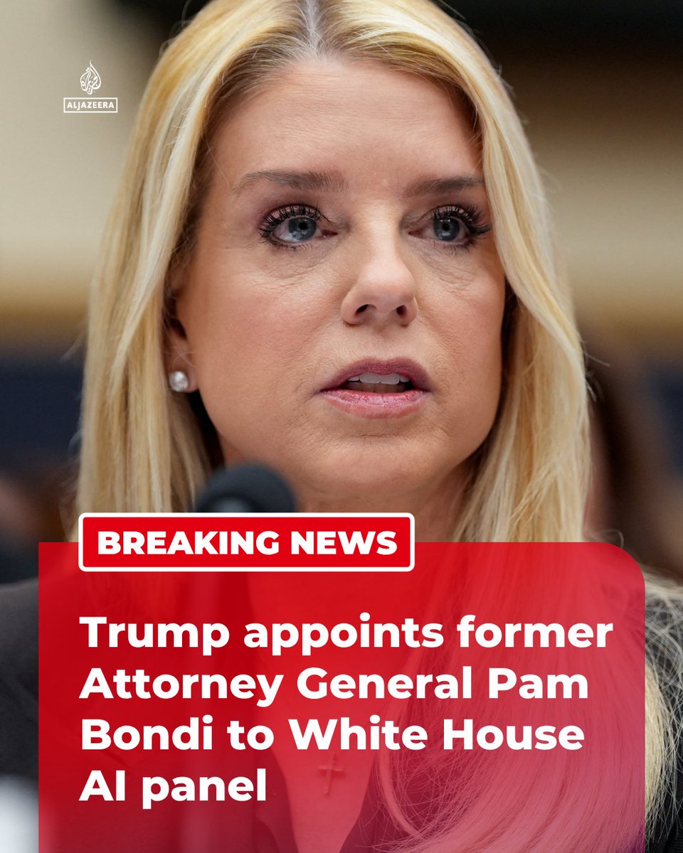BREAKING: US President Donald Trump appoints former Attorney General Pam Bondi to a White House AI advisory panel, US media report.