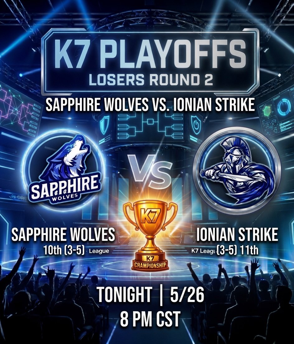 SWolvesGG's tweet photo. @K7League LR2 at 8cst! Tonight we have our Rematch against @IonianStrike! Time to continue our push #wolfpack!

#HowlBlue https://t.co/rEtAWxytpQ