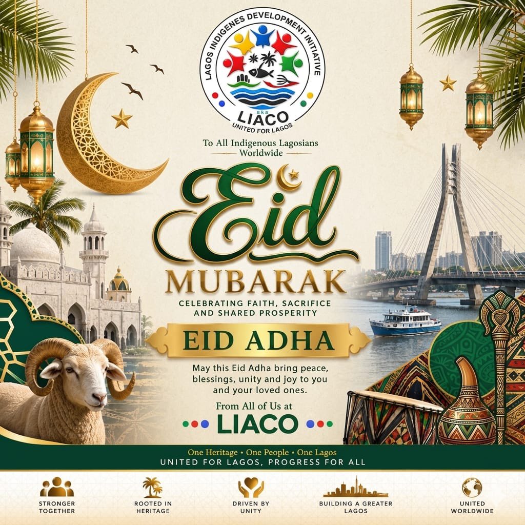 officialLiaco's tweet photo. As we celebrate this blessed season of Eid al-Adha, LIACO warmly wishes all indigenous Lagosians peace, joy, unity, and abundant blessings. May this sacred celebration strengthen the bonds of love, sacrifice, and togetherness among us all.

Eid Mubarak to every home and family❤️ https://t.co/IiMSYcni7I