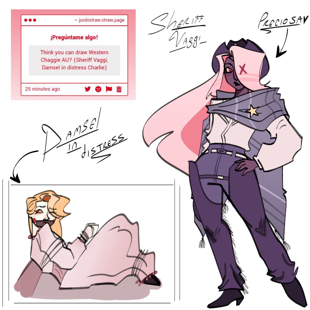 deerijuni_'s tweet photo. improvisé un poco con la ropa 
no soy experto en moda de época lol hice mí mejor intentó 😭
#chaggie #fallenprincess #vaggi #charlie https://t.co/lnSu8OpOdy