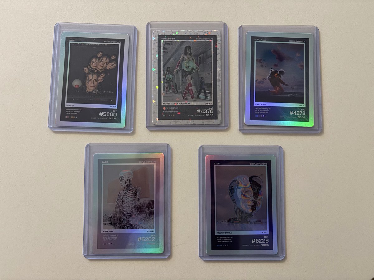OohboyJ's tweet photo. Couldn’t resist and opened my last 4 Beeple/Node Trading Card packs…

2 more Triple Bs and another legendary!!! Luck has been on my side! https://t.co/GWNSgRvJvL