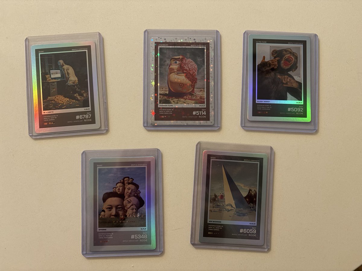 OohboyJ's tweet photo. Couldn’t resist and opened my last 4 Beeple/Node Trading Card packs…

2 more Triple Bs and another legendary!!! Luck has been on my side! https://t.co/GWNSgRvJvL