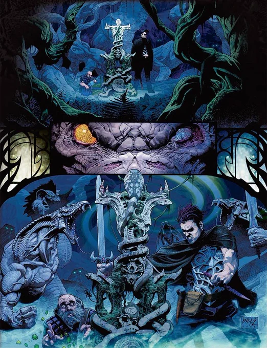 Two adventurers encounter a snake idol and the yuan-ti themselves in the jungle of Xen'drik by Andy Brase #Eberron