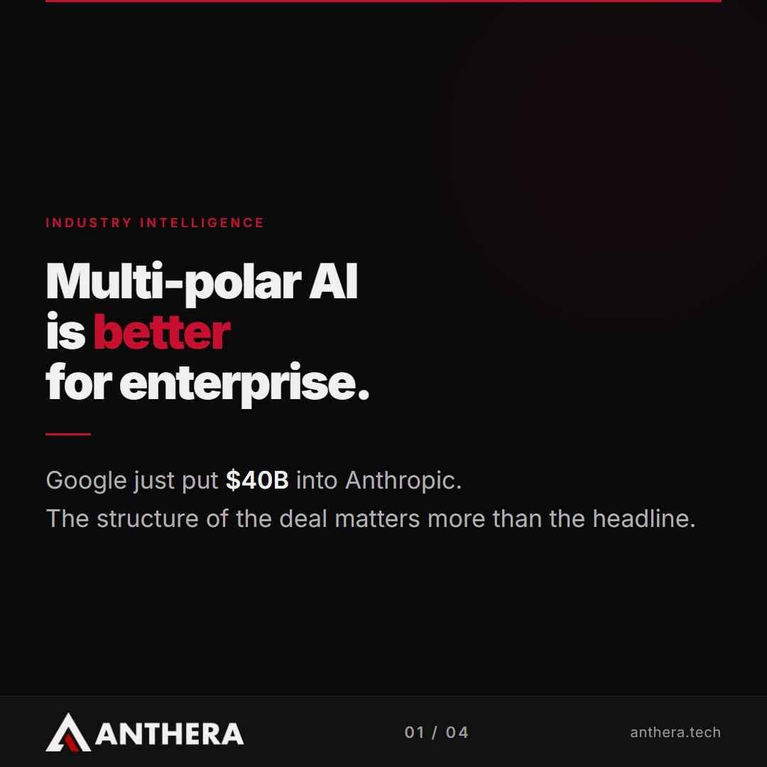marcusting's tweet photo. Google committed $40B to Anthropic. $10B immediate, $30B performance-based. Plus Amazon's $25B. The hyperscalers are buying compute futures as much as equity. A multi-polar AI market is better for enterprise procurement than any single dominant vendor.
#EnterpriseAI https://t.co/CLgJvSjRnp