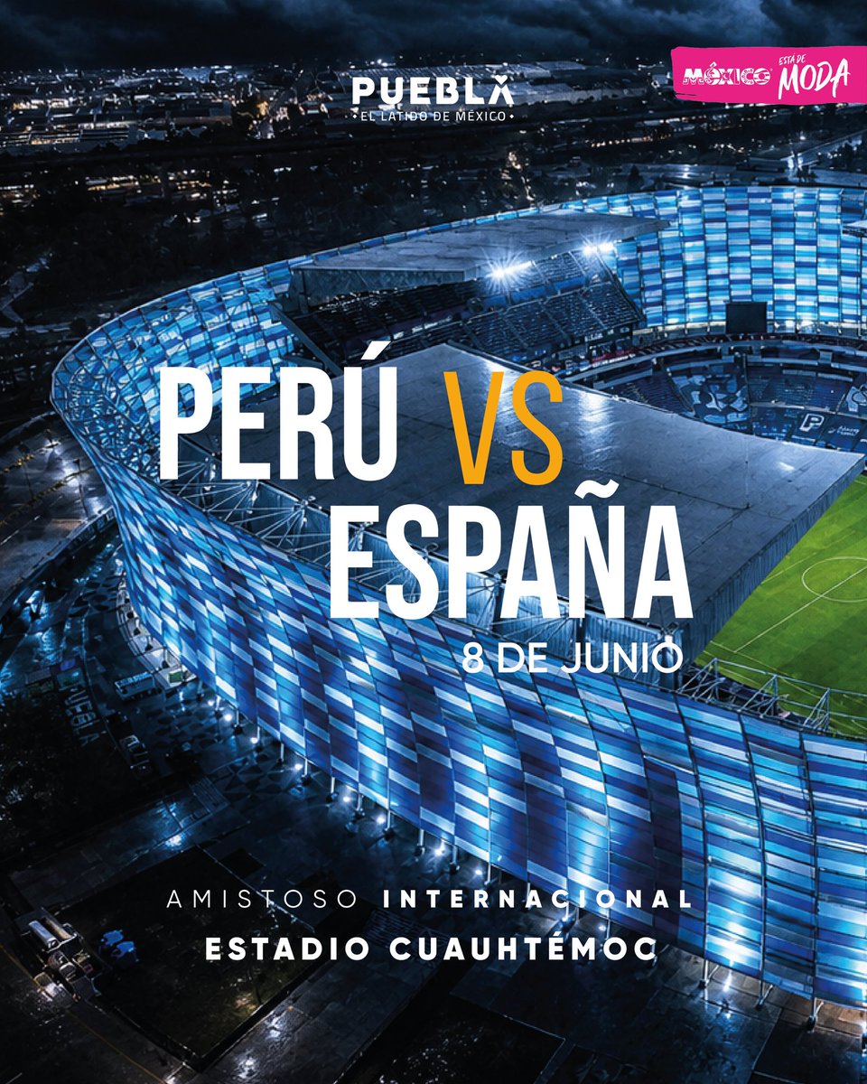 Puebla's tweet photo. ¡Puebla se convierte en el escenario donde dos gigantes del fútbol internacional se enfrentan!

Perú 🇵🇪 y España 🇪🇸 llegan al Estadio Cuauhtémoc para vivir una noche que hará latir a todo México.

#AmistosoInternacional ⚽️ https://t.co/iUDNcDiZWX