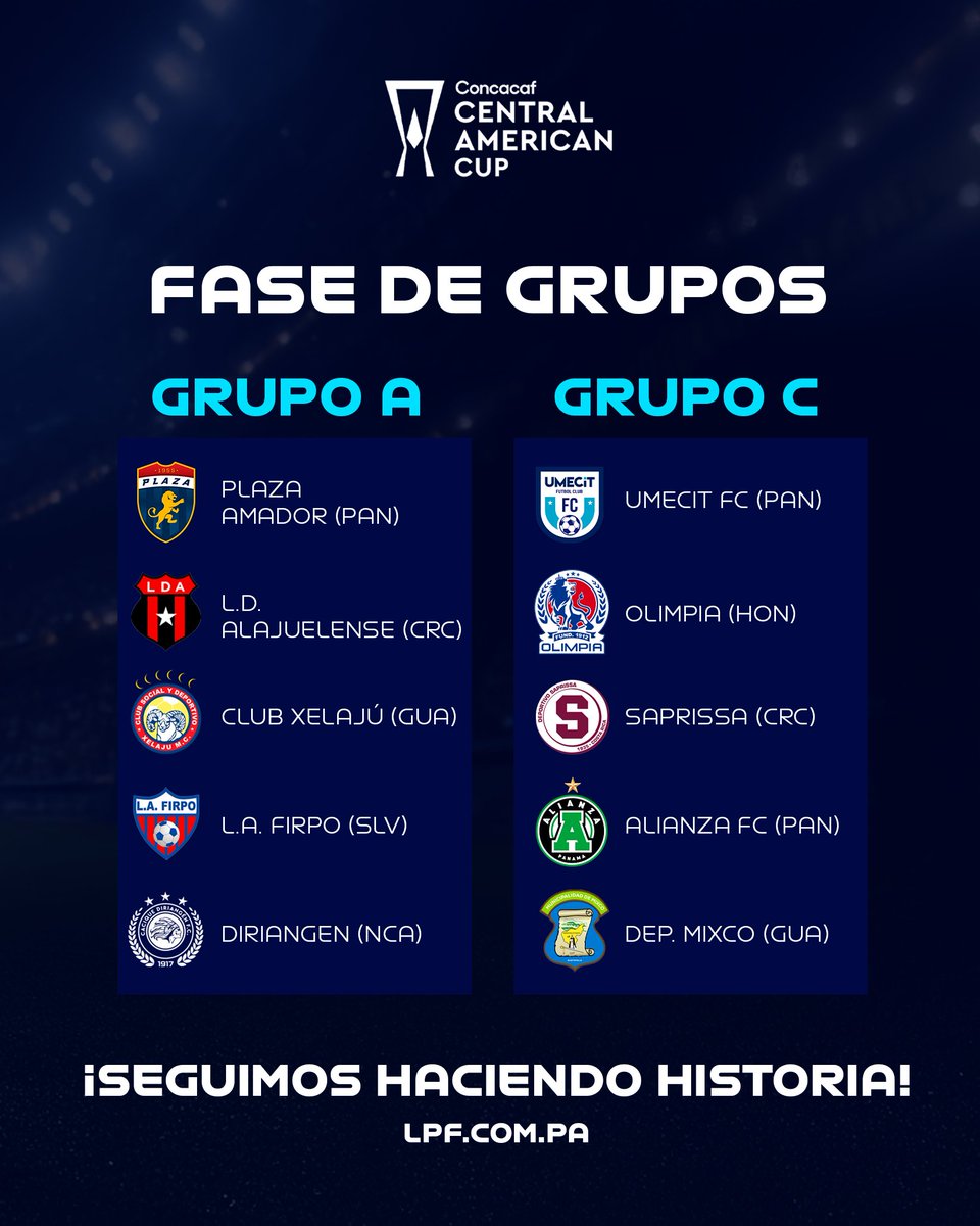 LPFpanama's tweet photo. ¡𝐆𝐑𝐔𝐏𝐎𝐒 𝐃𝐄𝐅𝐈𝐍𝐈𝐃𝐎𝐒! 😎🇵🇦

@cdplazaamador, @alianzafc y @fcumecit ya conocen sus rivales para representarnos en la Copa Centroamericana 2026. 

#NuestroFútbol #LPFTigo https://t.co/eaSk8eD8aR