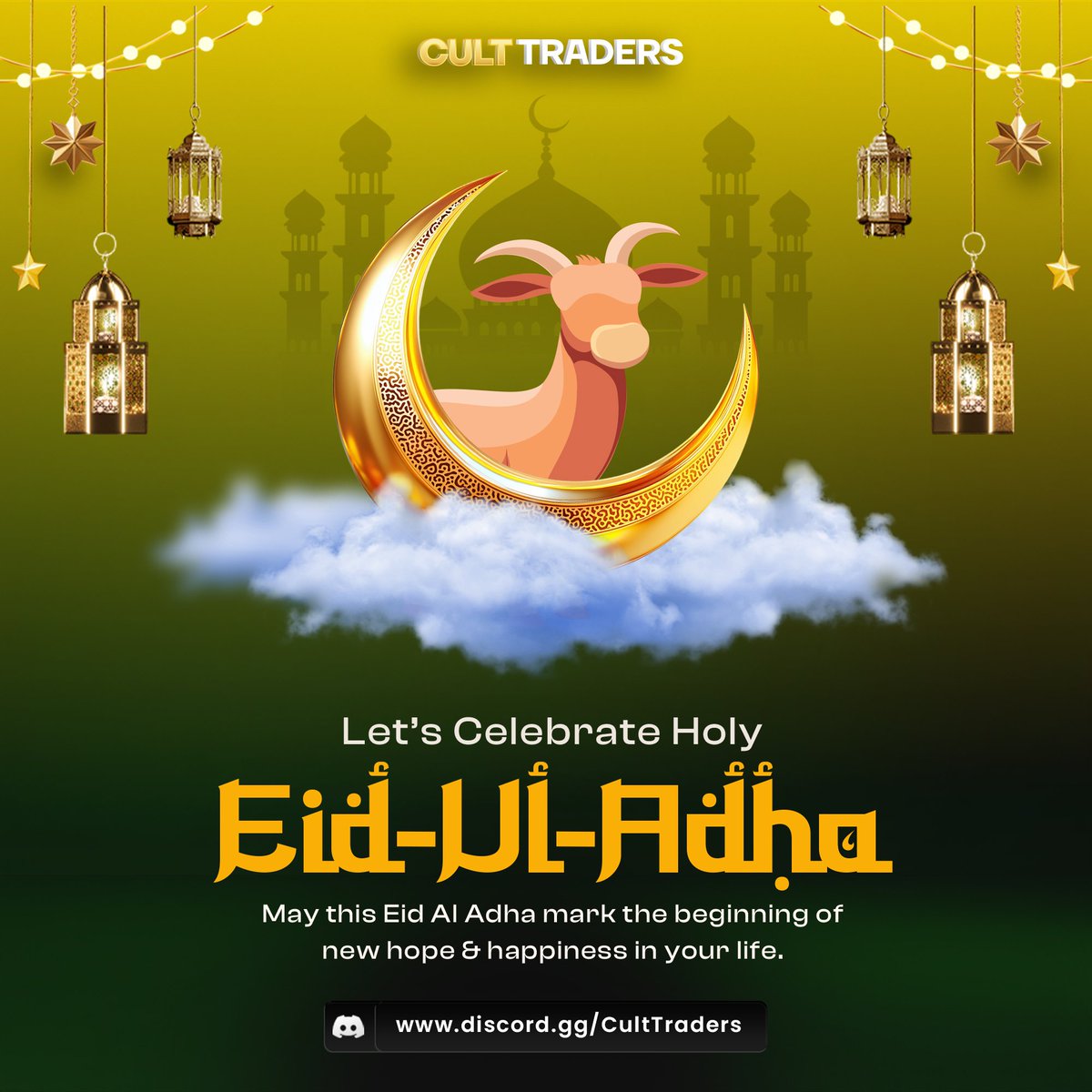 CultTraders's tweet photo. EID UL ADHA MUBARAK 🐑
To all Muslims around the world from Cult Traders 🫂

May Allah accept our Qurbani, prayers &amp; good deeds, and bless us with peace &amp; barakah 🤍

Spend time with family, step away from charts, and recharge.

Keep us in your prayers 🤲 https://t.co/UcOahcMFEg