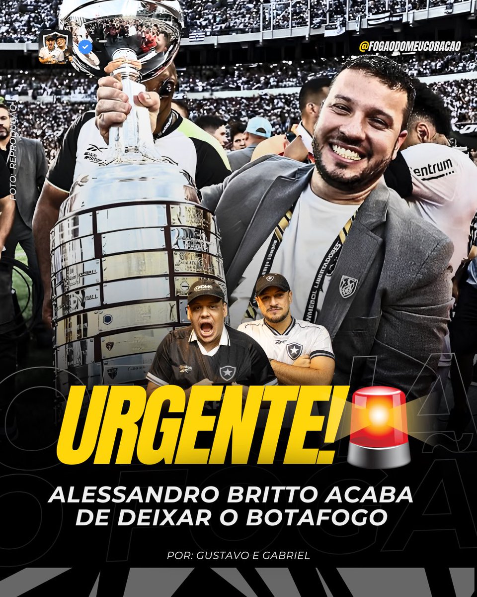fdmcoficial's tweet photo. 🚨EXCLUSIVA!!!!

ALESSANDRO BRITTO DEIXA O BOTAFOGO!

Fim de uma era. https://t.co/4GtyNvvztB