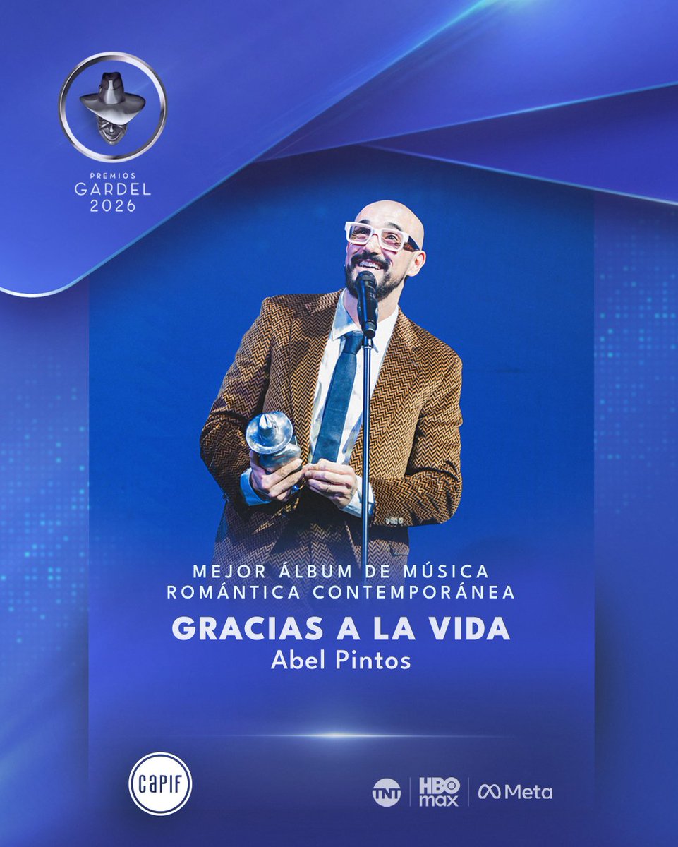 PremiosGardel's tweet photo. ¡Felicitamos a @abelpintos! Ganador en los #PremiosGardel2026 en la categoría Mejor Álbum de Música Romántica Contemporánea ✨ https://t.co/cf0yBKebXZ