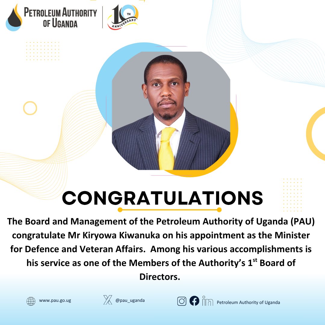 PAU_Uganda's tweet photo. Congratulations @KiryowaKk on your appointment as Minister for Defence and Veteran Affairs 
#PAUAT10
#CreatingLastingValue
#Uganda 
@MODVA_UPDF https://t.co/X7S3WgdDhi