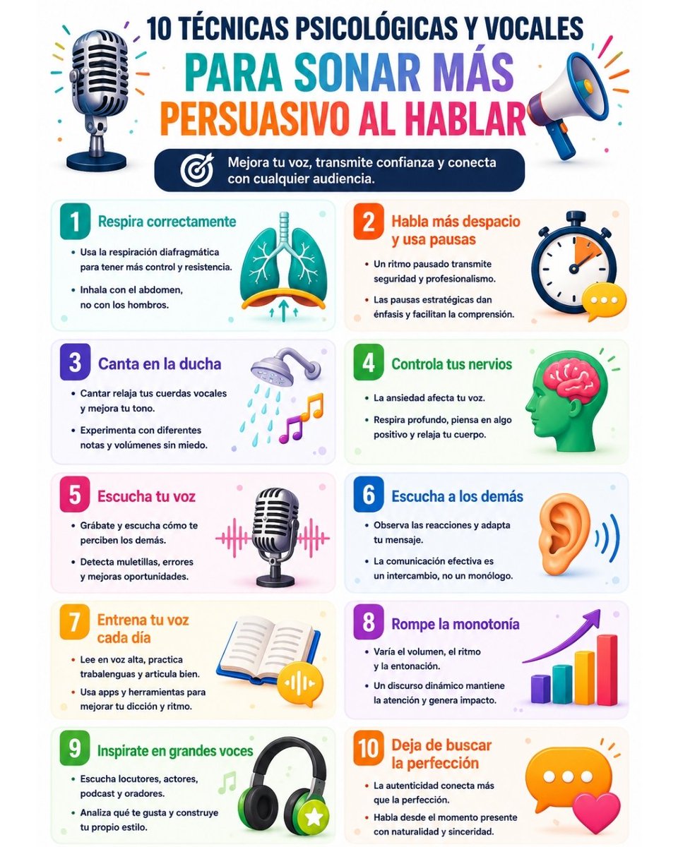 jr724com's tweet photo. 🎙️ Hablar más despacio, respirar correctamente y dejar de buscar la perfección pueden hacerte sonar mucho más persuasivo. Expertos aseguran que la confianza vocal se puede entrenar todos los días. 💬✨

#Oratoria #Comunicación #LenguajeCorporal https://t.co/3kRzILntgy
