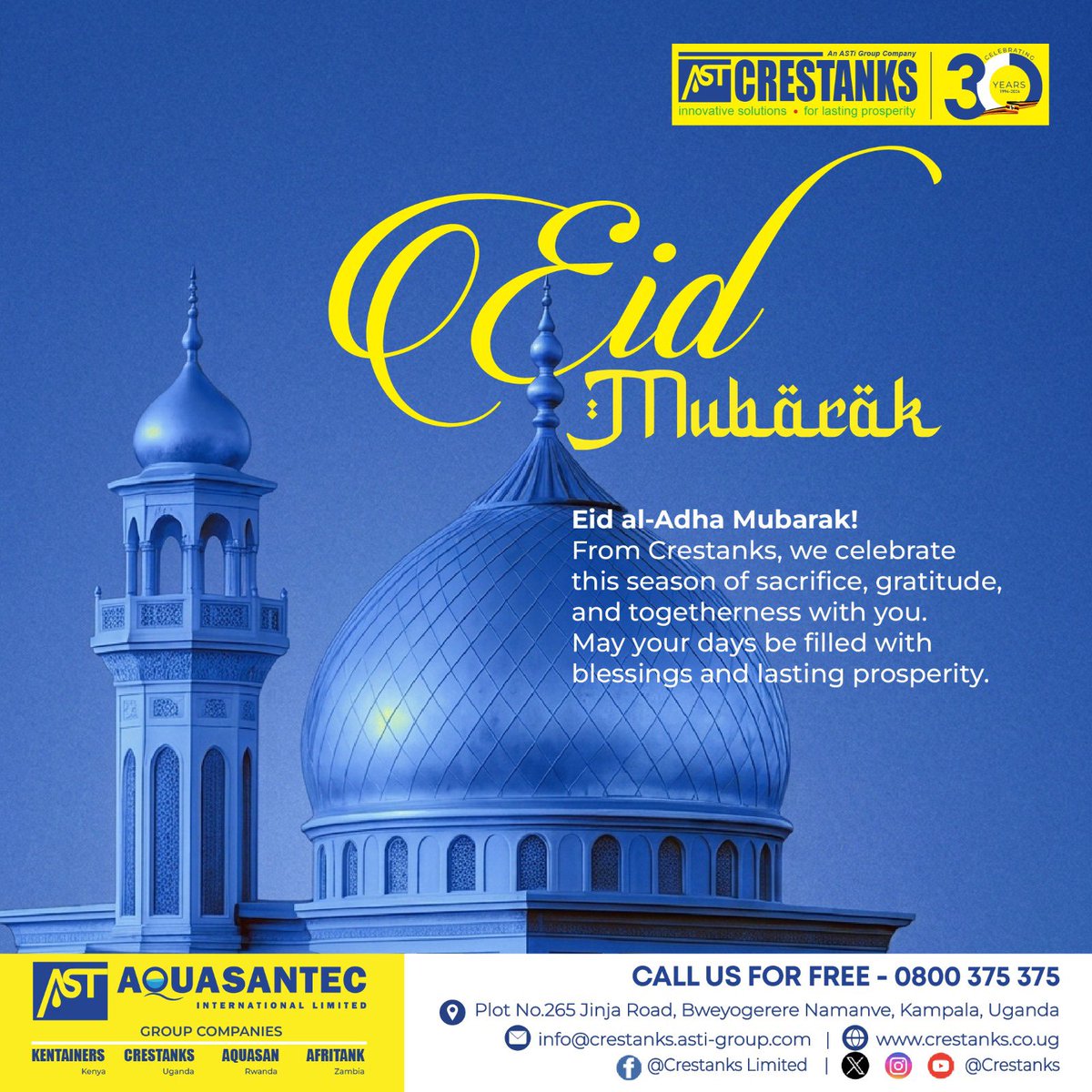 crestanks's tweet photo. From the Crestanks family to yours, Eid al-Adha Mubarak 💫

May this season of sacrifice and gratitude bring peace to your home, blessings to your family, and prosperity that lasts for generations.

#Crestanks #EidMubarak https://t.co/POAjpv4p8i
