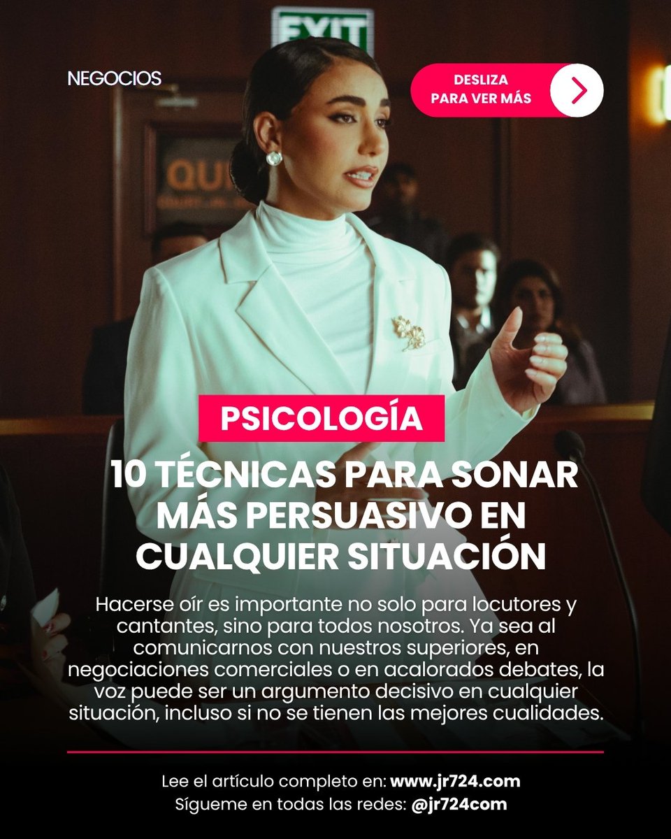 jr724com's tweet photo. 🎙️ Hablar más despacio, respirar correctamente y dejar de buscar la perfección pueden hacerte sonar mucho más persuasivo. Expertos aseguran que la confianza vocal se puede entrenar todos los días. 💬✨

#Oratoria #Comunicación #LenguajeCorporal https://t.co/3kRzILntgy