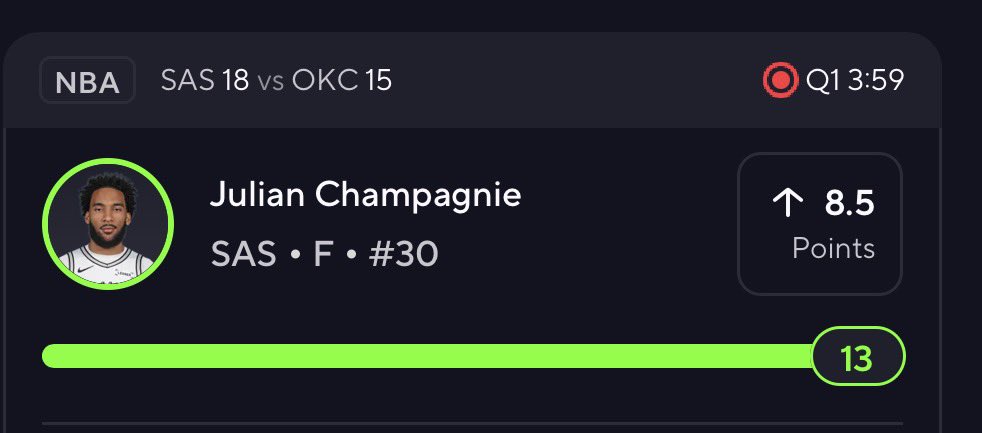 cashtempobets's tweet photo. Julian Champagnie O 8.5 PTS ✅

CASHES FIRST 5 MINS 🔥 https://t.co/cXPNOiqjmS