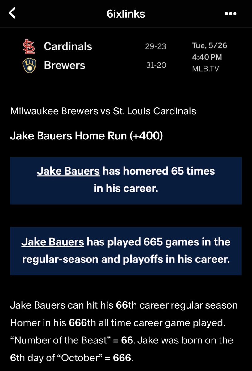 6ixlinks's tweet photo. Jake Bauers Homers in his 666th game! 

Add him to the list. #Gematria 👹⚾️ https://t.co/6NZZgita6i