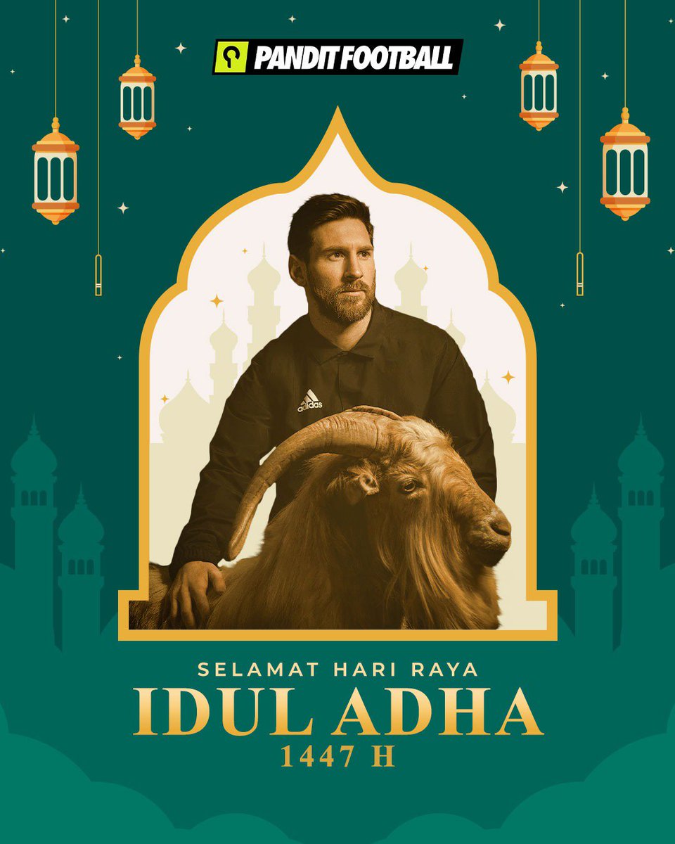 panditfootball's tweet photo. GOAT wishes you a blessed Eid al-Adha 🐐

Selamat Hari Raya Idul Adha 1447 H. Semoga semangat pengorbanan, keikhlasan, dan kebersamaan selalu menyertai kita semua 🙌 https://t.co/7NsizzmwRC
