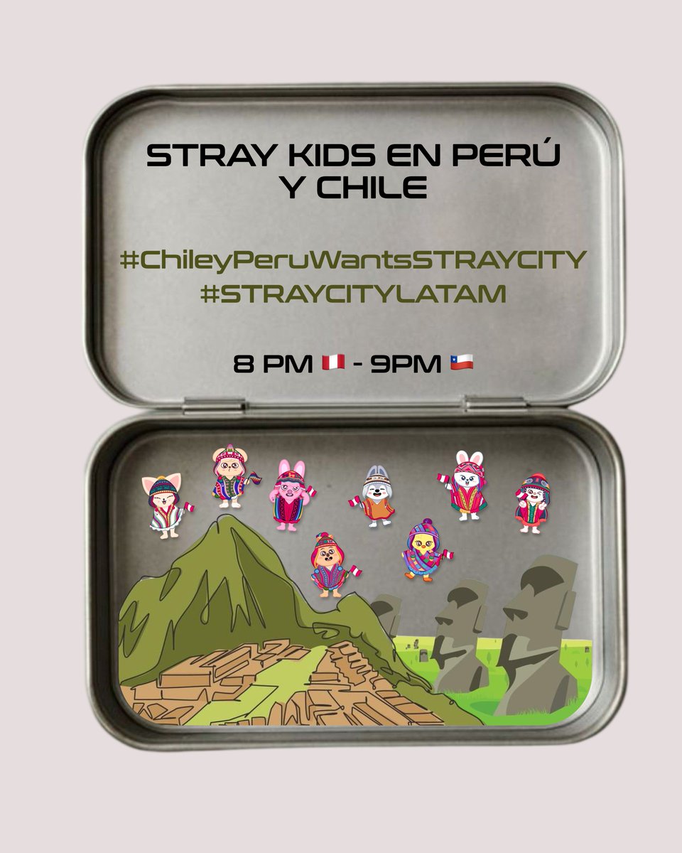 StrayKidsPeru_'s tweet photo. ¡¡Ya empezamos!! 🎉

Únete para lograr traer STRAYCITY a Perú 🇵🇪 y a Chile 🇨🇱

Utiliza estos tags 👇

STRAY KIDS EN PERÚ Y CHILE 
#ChileyPeruWantsSTRAYCITY
#STRAYCITYLATAM https://t.co/0V3ggN8RtA
